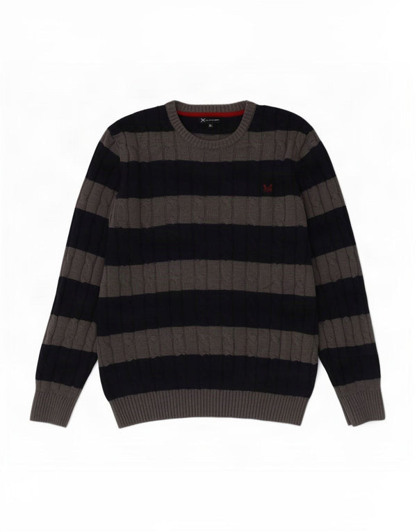 Crew Clothing Męski sweter z okrągłym dekoltem XL, bawełniany w granatowe paski