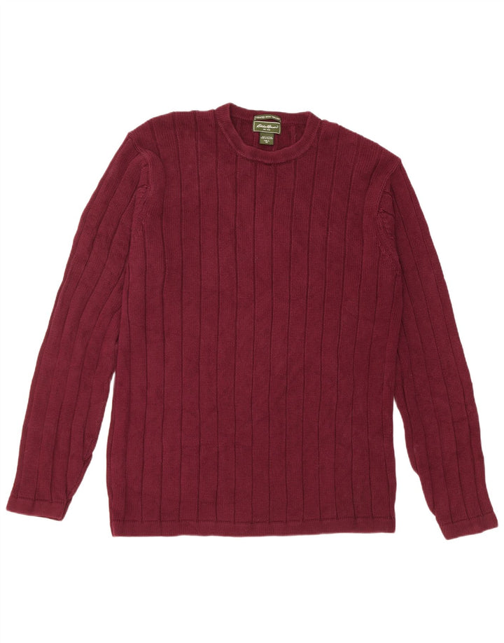 Męski sweter z okrągłym dekoltem Eddie Bauer, średniej wielkości bordowy bawełniany