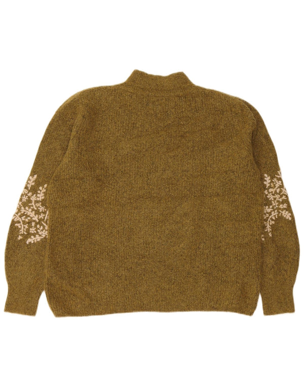 Damski sweter z golfem FAT FACE UK 12, średni khaki, w kwiaty