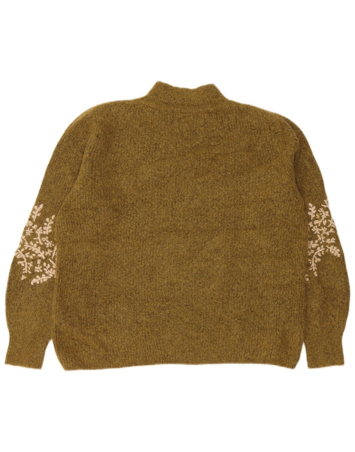 Damski sweter z golfem FAT FACE UK 12, średni khaki, w kwiaty