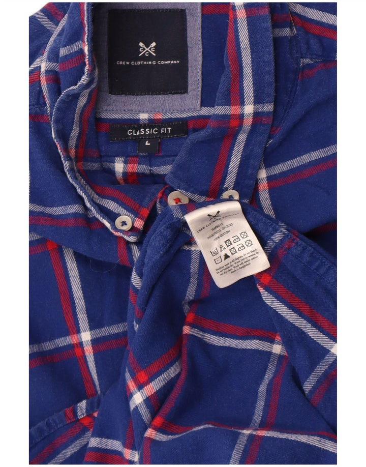 Crew Clothing Męska koszula flanelowa o regularnym kroju, duża, niebieska, bawełniana w kratę