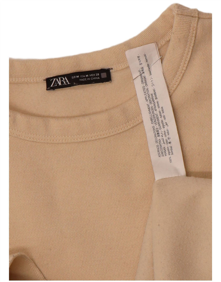 Damski sweter oversize Zara UK 14, średni beż, bawełna w kwiaty