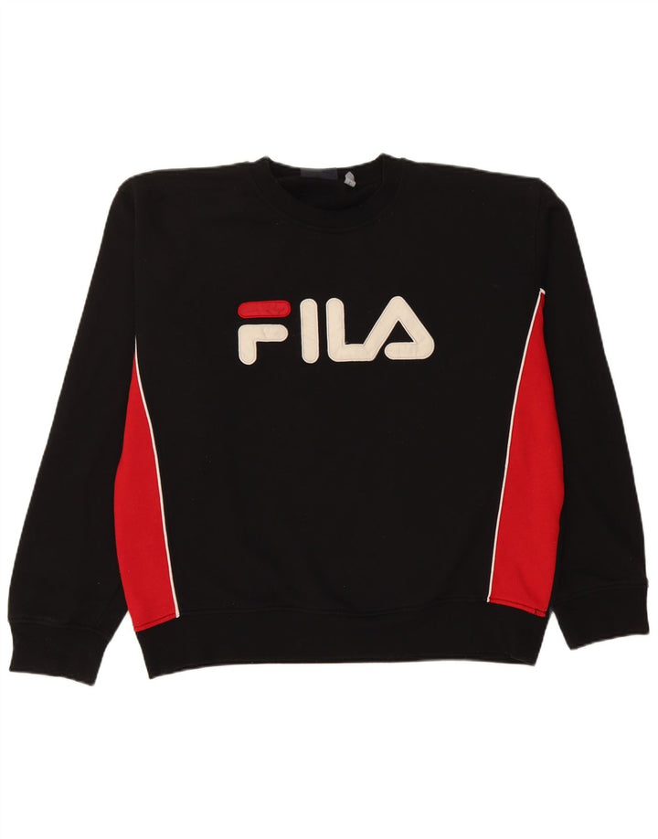 Męski sweter z grafiką Fila, duży czarny poliester z blokami kolorów