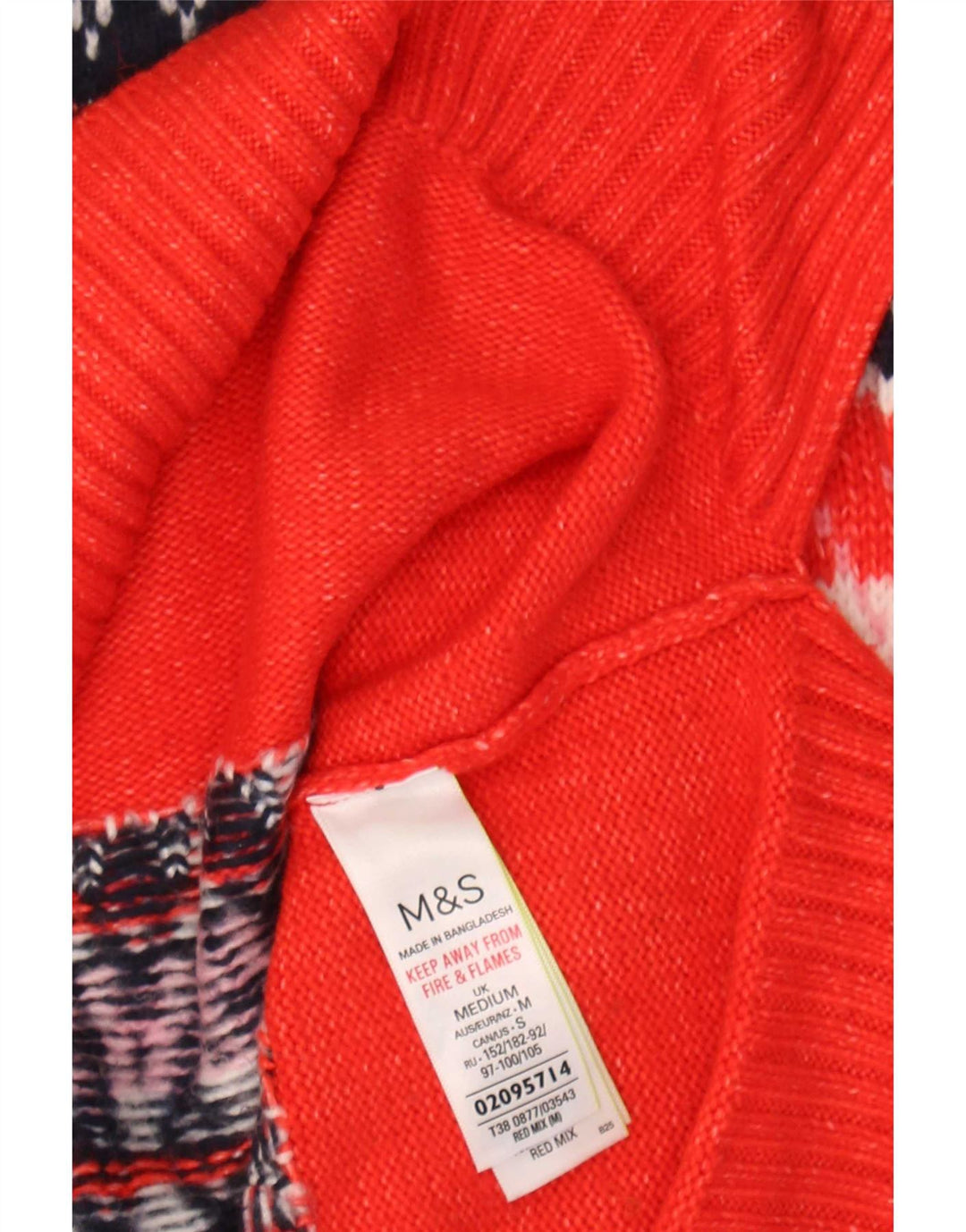Marks & Spencer Damski sweter z dekoltem w łódkę, UK 14, średni czerwony Fair Isle