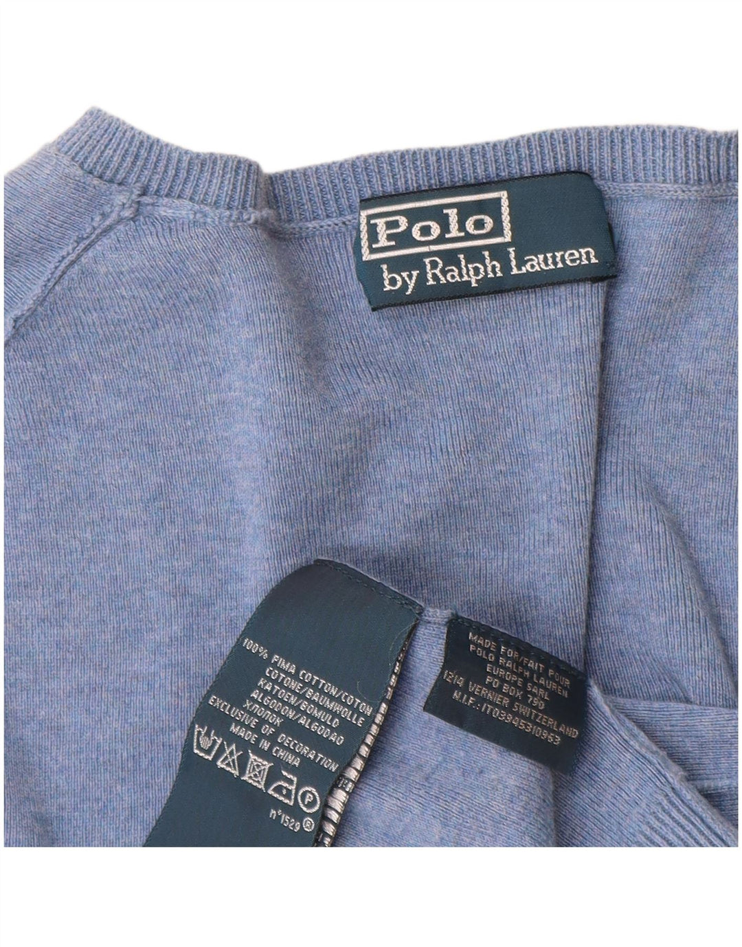 Polo Ralph Lauren Męski sweter z dekoltem w kształcie litery V, średnioniebieski, bawełniany