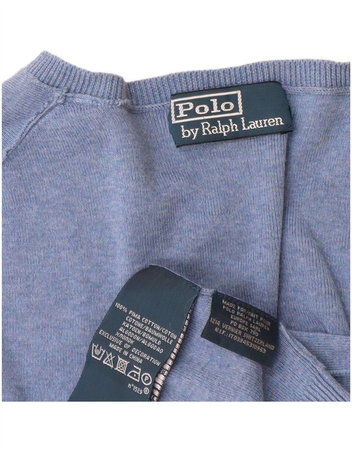 Polo Ralph Lauren Męski sweter z dekoltem w kształcie litery V, średnioniebieski, bawełniany
