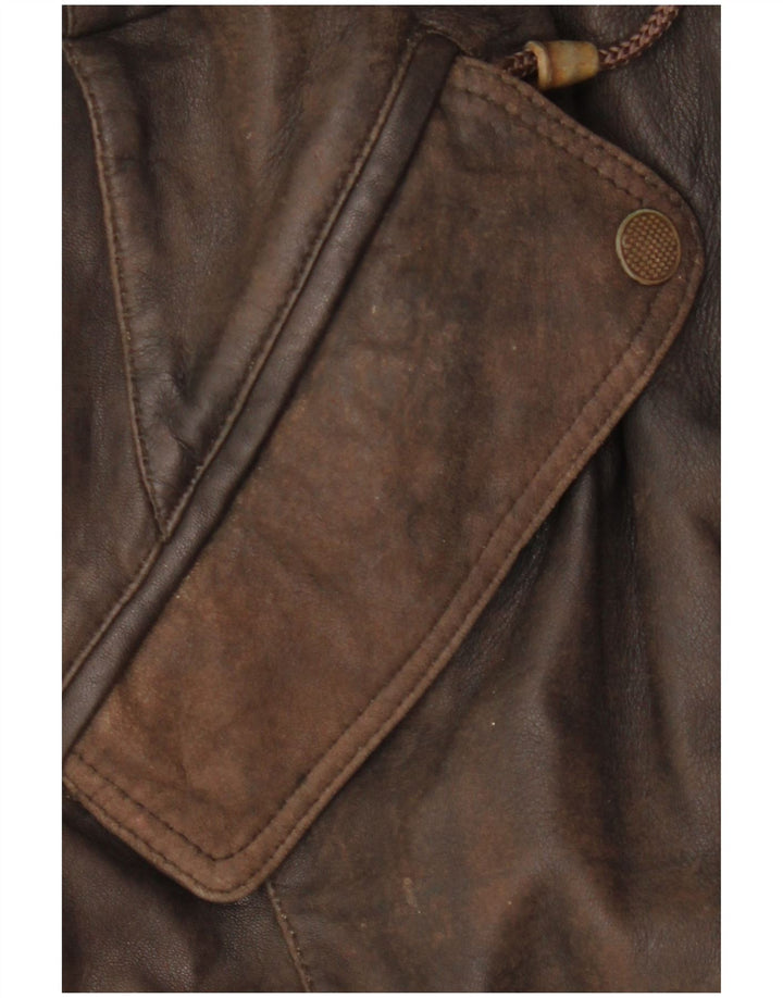 Damski płaszcz skórzany z kapturem VINTAGE EU 38 Średni brąz, skóra