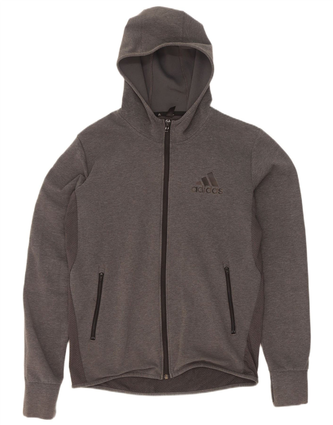Adidas Męski sweter z kapturem i zamkiem błyskawicznym, średnioszary, bawełniany