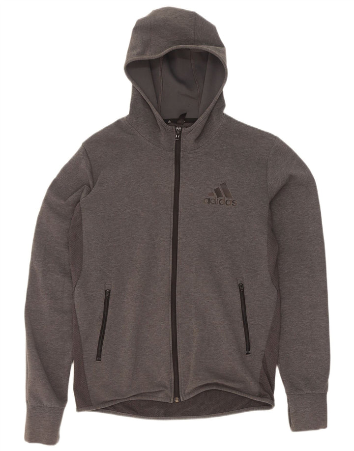 Adidas Męski sweter z kapturem i zamkiem błyskawicznym, średnioszary, bawełniany