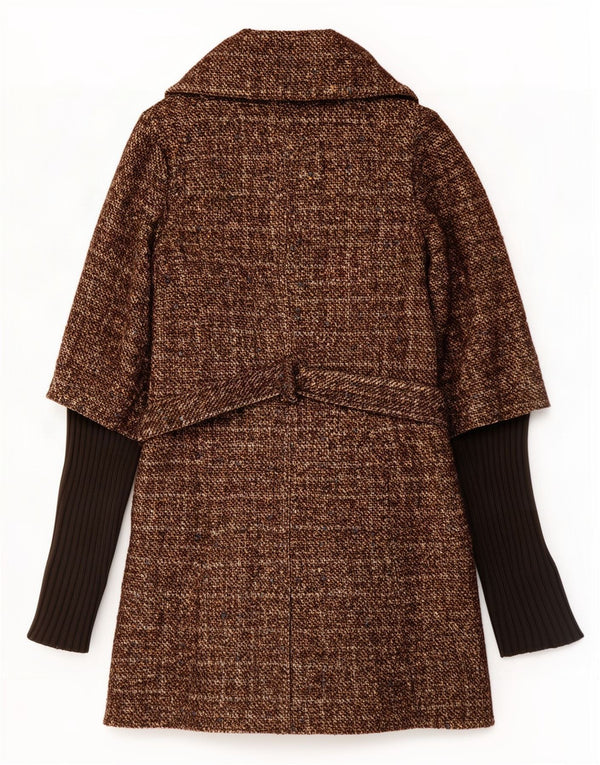 Dwurzędowy płaszcz damski Benetton Regular Fit UK 10 Small Brown Flecked
