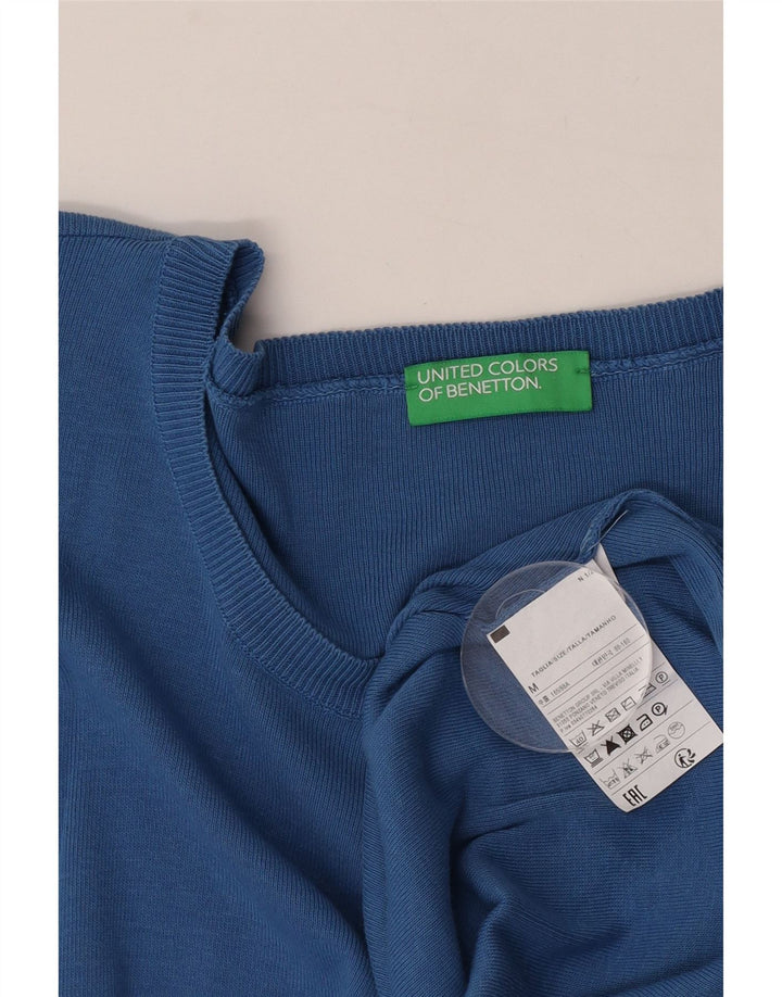 Damski sweter z okrągłym dekoltem Benetton UK 14, średni niebieski, bawełniany