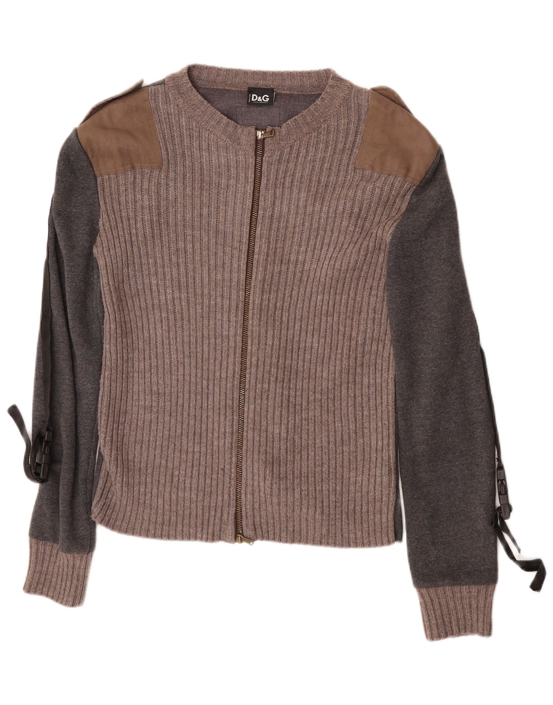 Dolce & Gabbana Męski sweter rozpinany UK 10, mały, szary, bawełniany z blokami kolorów