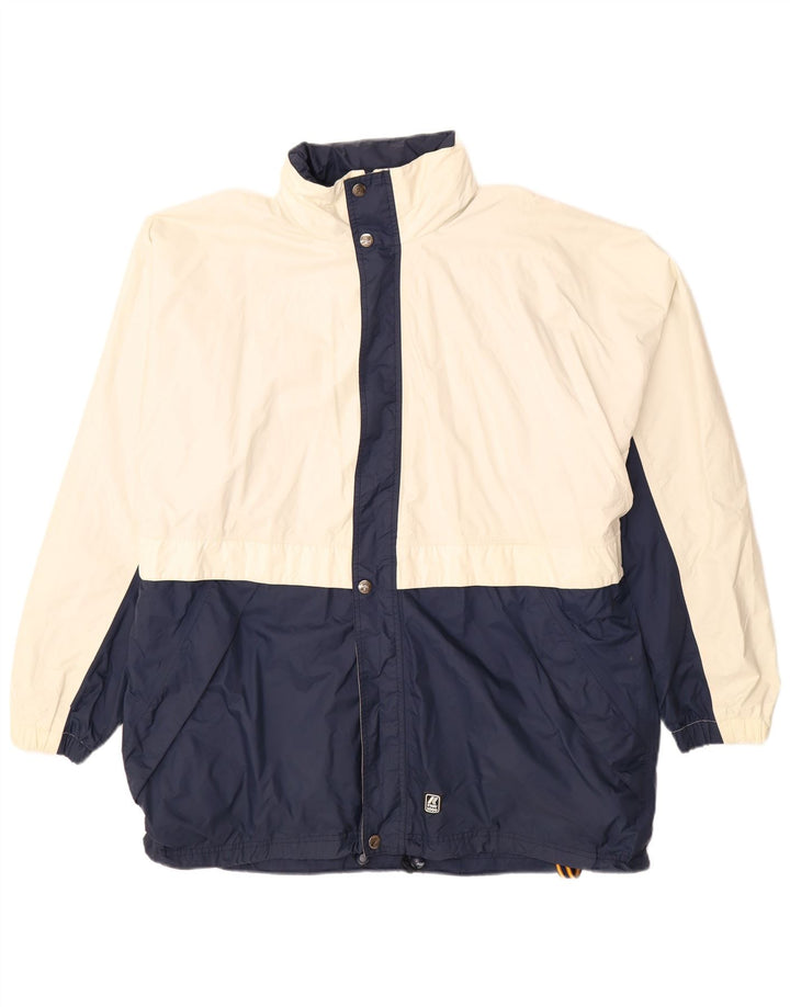 K-WAY Męska kurtka przeciwdeszczowa z kapturem 2000 UK 44 2XL Biały poliamid z blokami kolorów