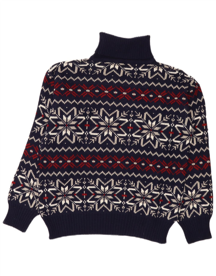 Vintage męski sweter z wywijanym dekoltem, duży granatowy Fair Isle