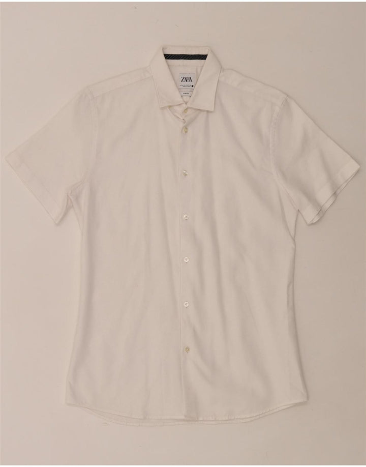 Męska koszula slim fit z krótkim rękawem ZARA, średnio biała