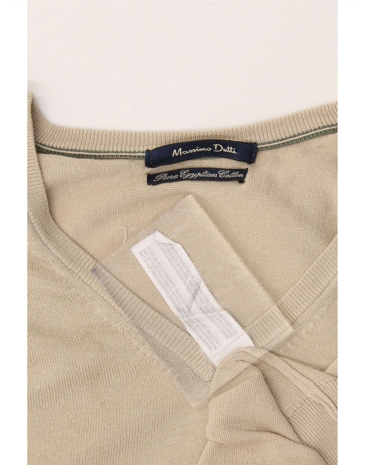 MASSIMO DUTTI Mens V-Neck Jumper Sweater XL Beige Cotton Vintage Massimo Dutti and Second-Hand Massimo Dutti from Messina Hembry 