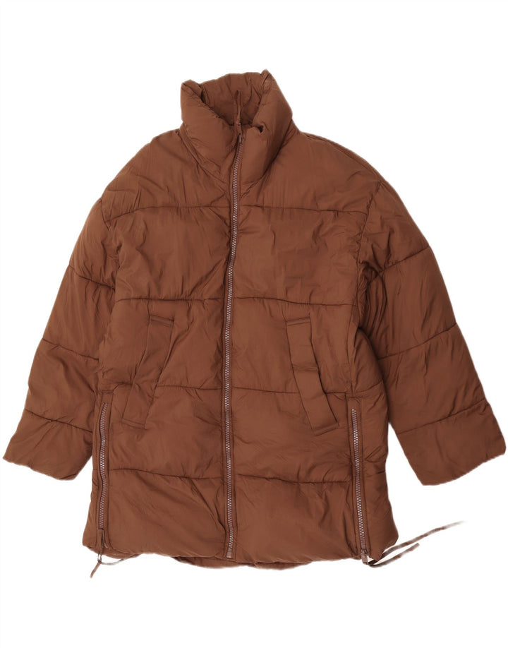 Damski, oversize'owy, wyściełany płaszcz Zara UK 10, mały, brązowy nylon