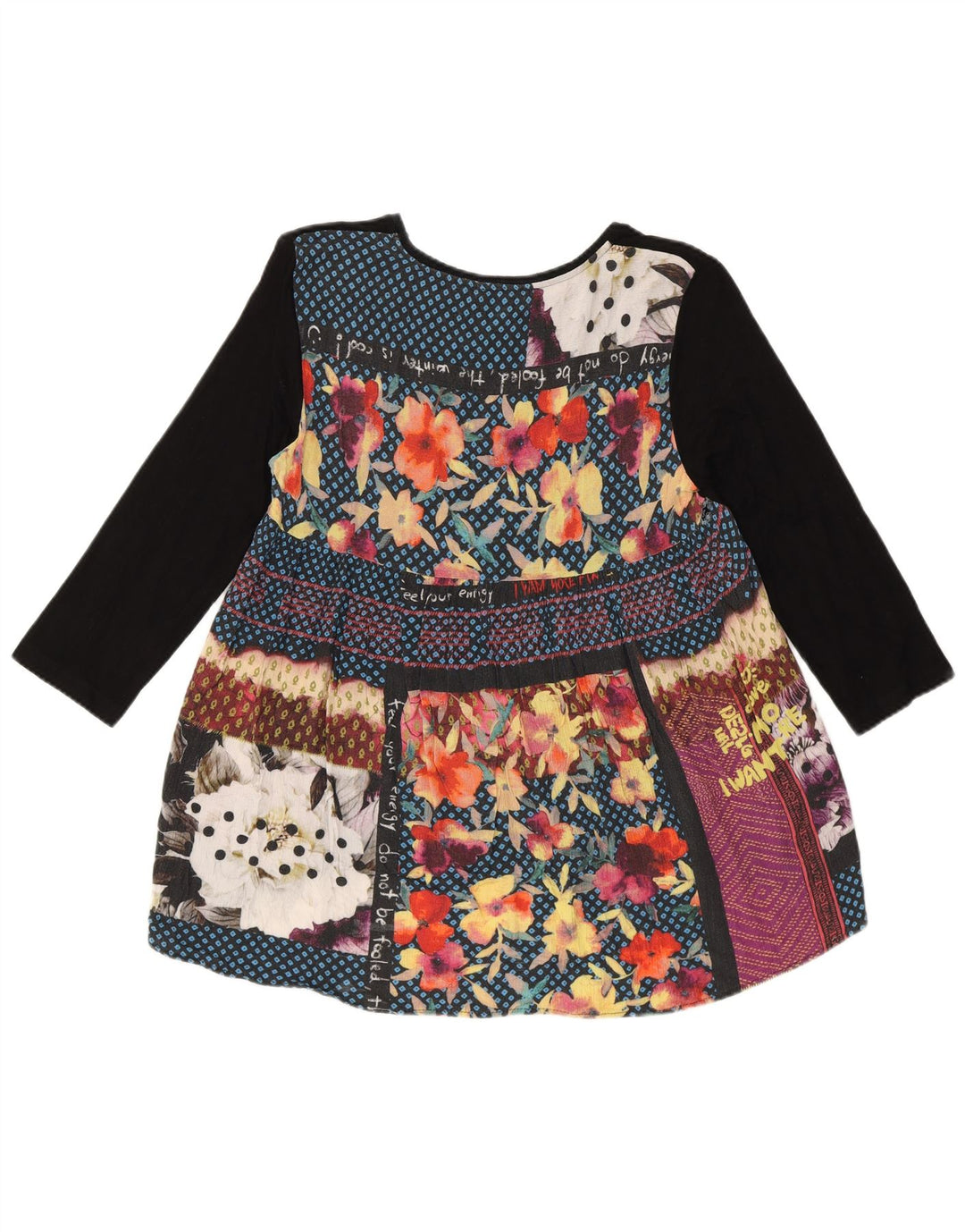 Damski top Desigual z abstrakcyjnym wzorem, rękawem 3/4, UK 10, mała, czarna wiskoza