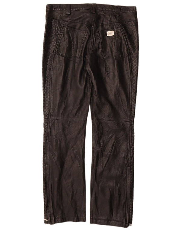 Vintage damskie proste skórzane spodnie IT 42 Medium W28 L29 czarna skóra