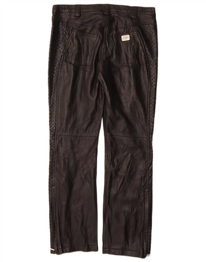 Vintage damskie proste skórzane spodnie IT 42 Medium W28 L29 czarna skóra