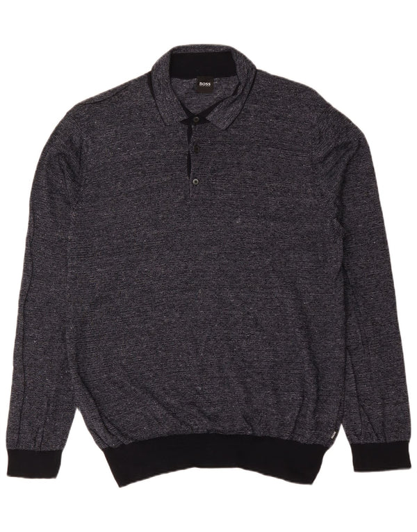 Męski sweter polo Hugo Boss 2XL, czarny, bawełniany w prążki
