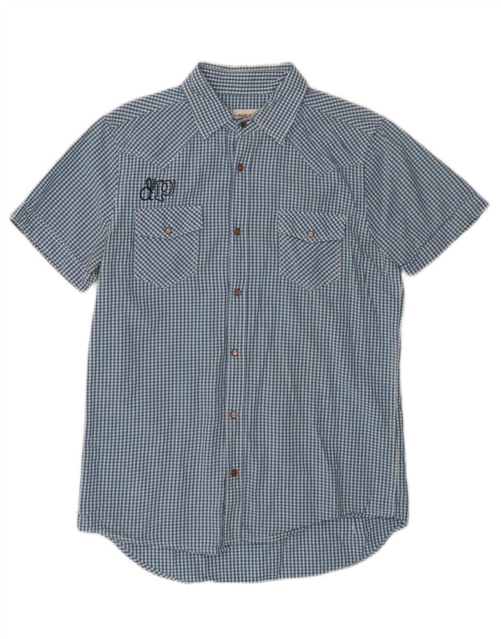 DIESEL Mens Graphic Short Sleeve Shirt Medium Blue Gingham Cotton
