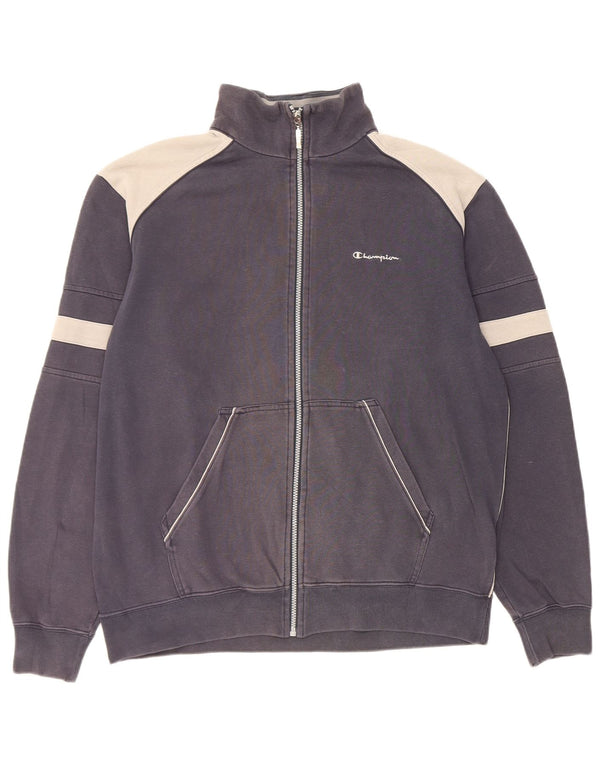 Champion Mens Tracksuit Top Jacket XL Navy Blue Colourblock Cotton