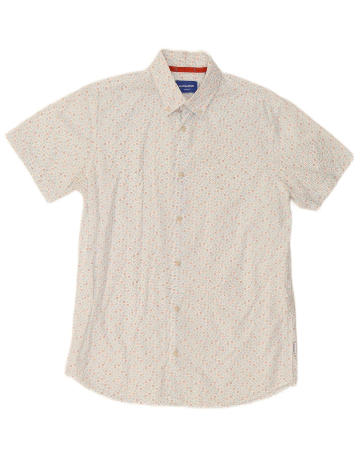Męska koszula z krótkim rękawem Jack & Jones, mała, bawełniana w białe cętki
