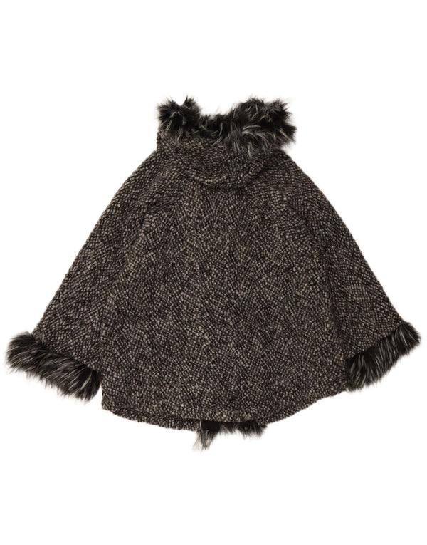 VINTAGE Womens Loose Fit Hooded Cape Coat UK 10 Small Black Wool