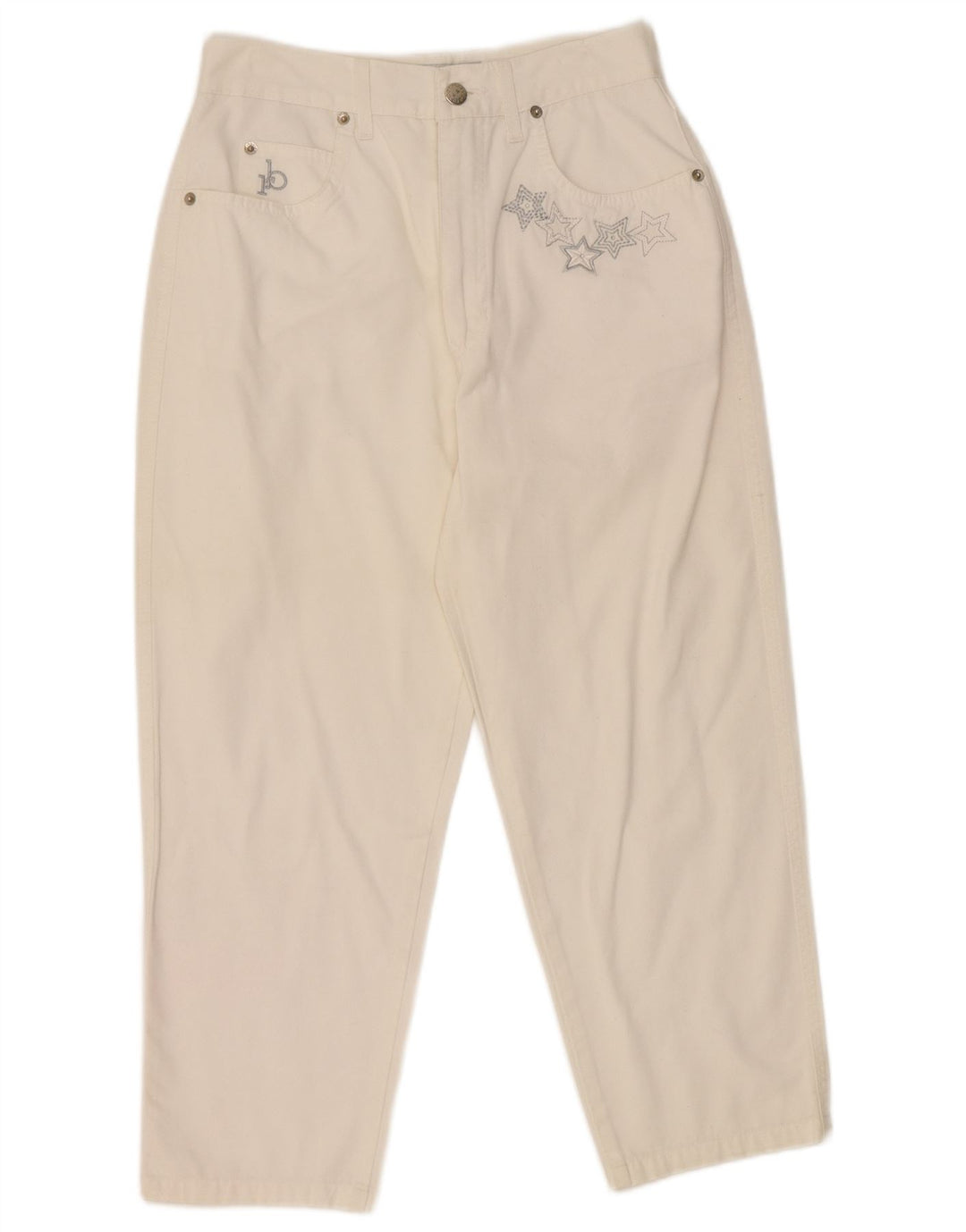 Damskie spodnie Capri z wysokim stanem Roccobarocco IT 44 Medium W26 L22 Białe