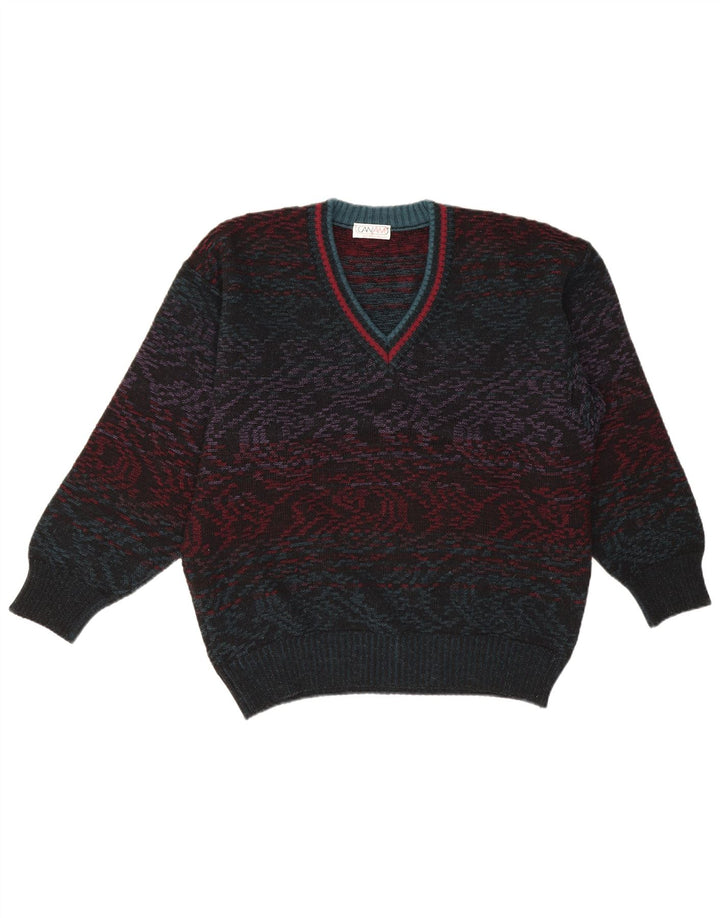 Męski sweter w stylu vintage z dekoltem w szpic IT 50 Średni wielokolorowa wełna Paisley