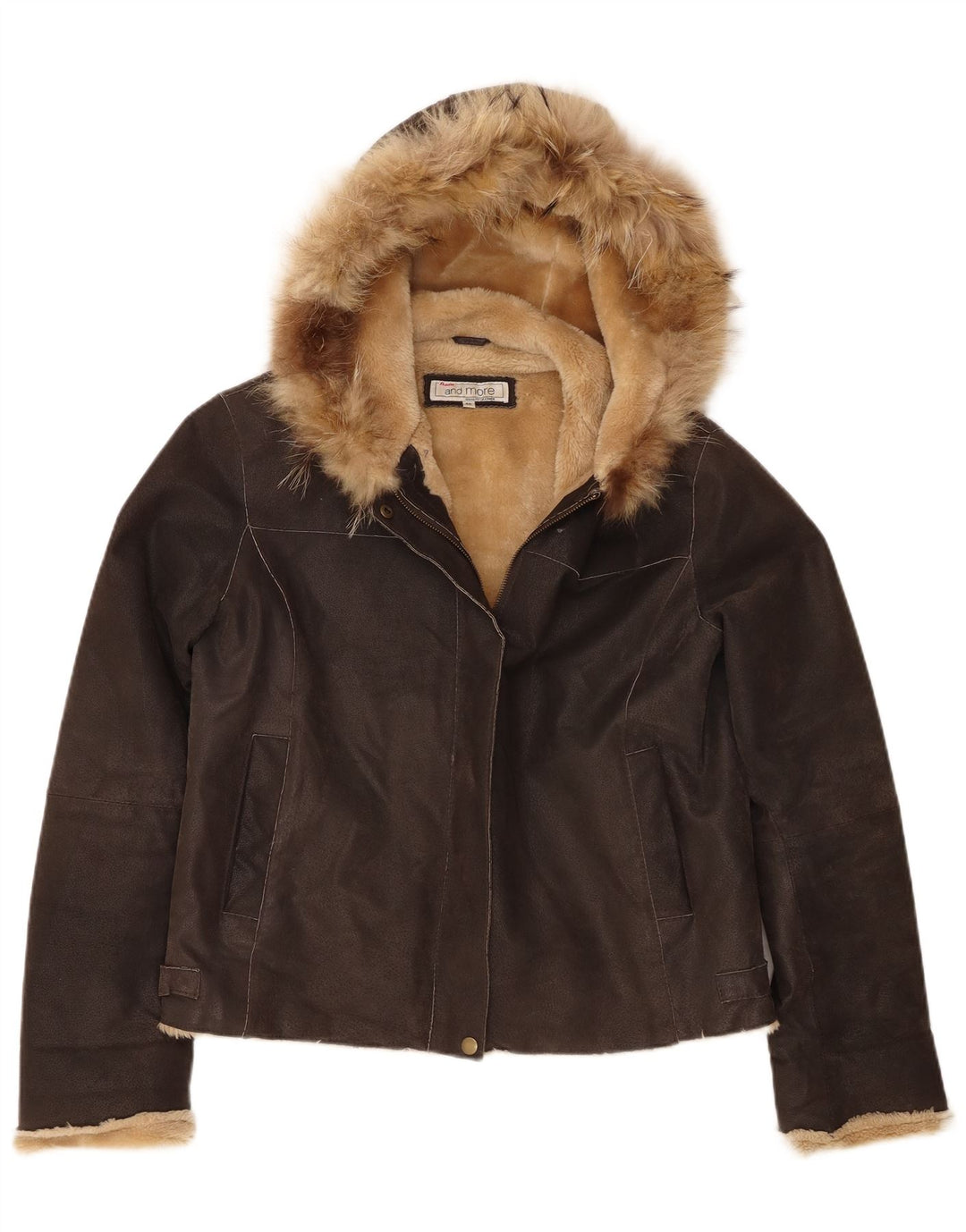 Damska kurtka shearling z kapturem Bata and More IT 46, duża brązowa skóra