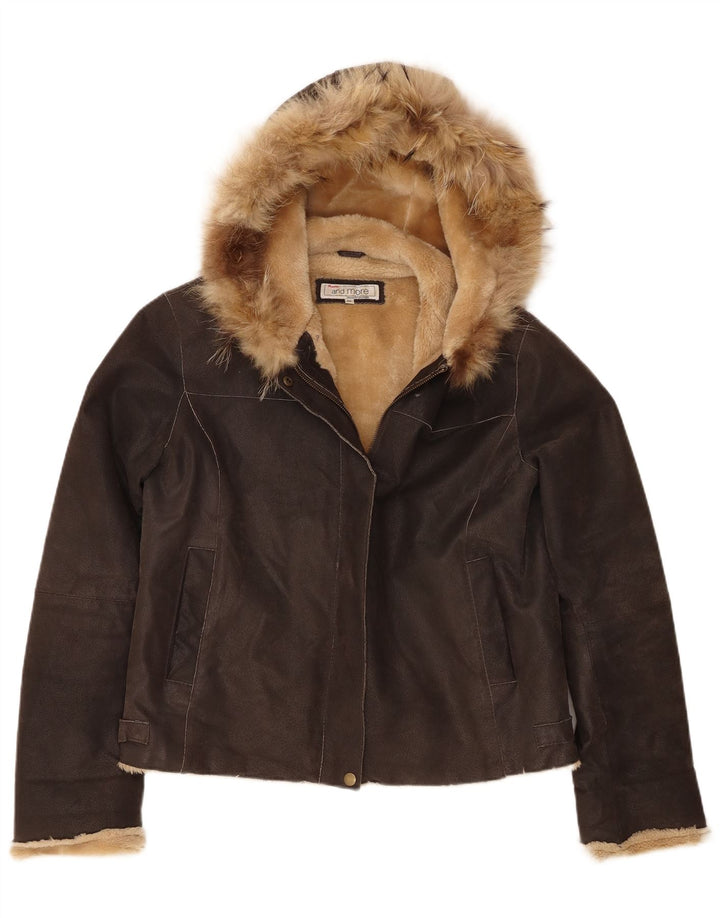 Damska kurtka shearling z kapturem Bata and More IT 46, duża brązowa skóra