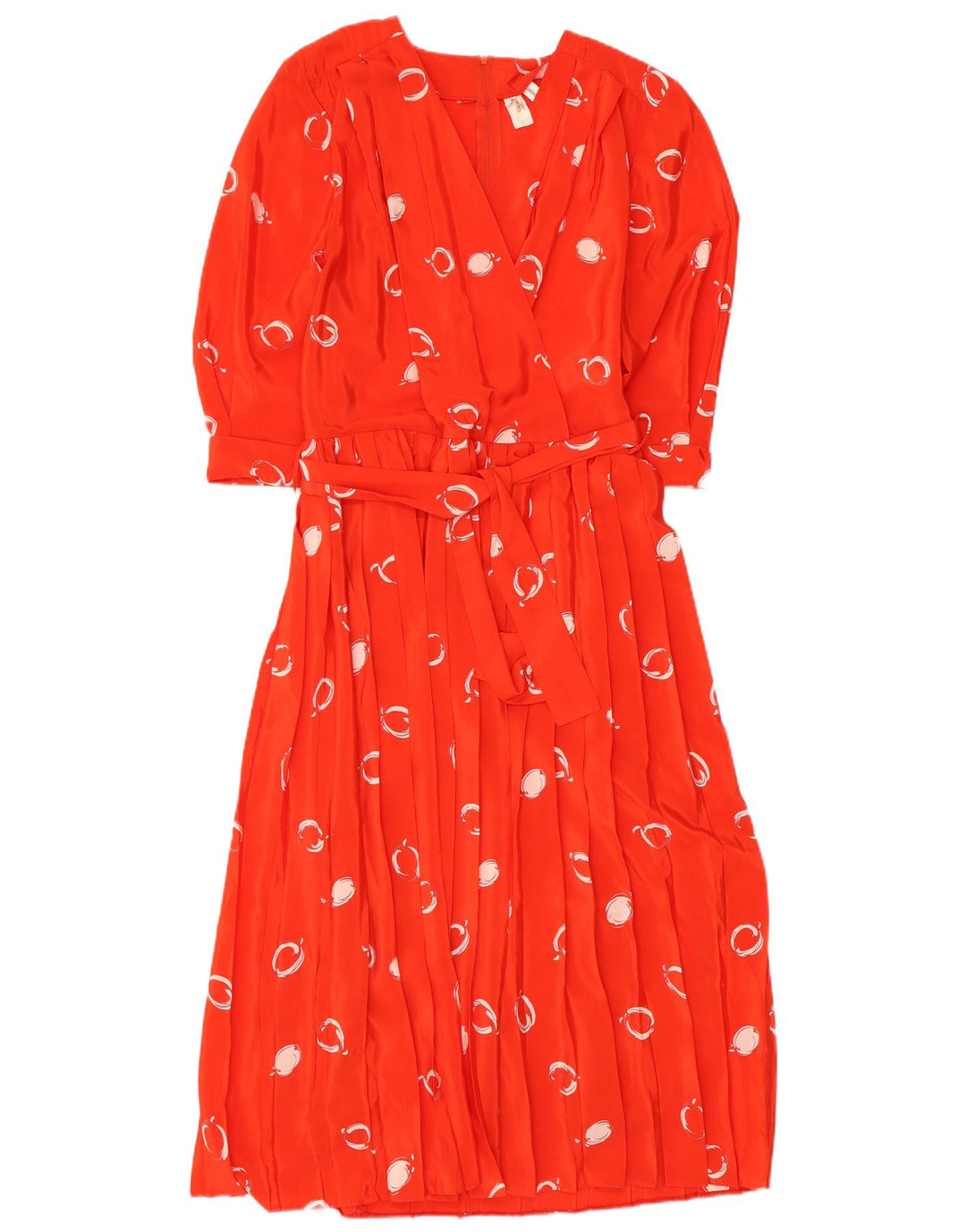 Vintage damska sukienka maxi z abstrakcyjnym wzorem i rękawem 3/4 EU 42, duża czerwona