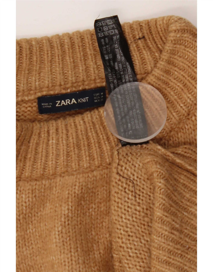 Damski sweter oversize Zara z okrągłym dekoltem UK 14 Średni brązowy akryl