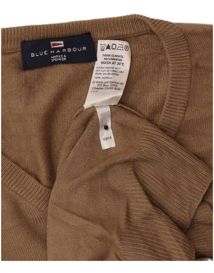 Męski sweter Marks & Spencer Blue Harbor z dekoltem w kształcie litery V, mały, brązowy, akrylowy