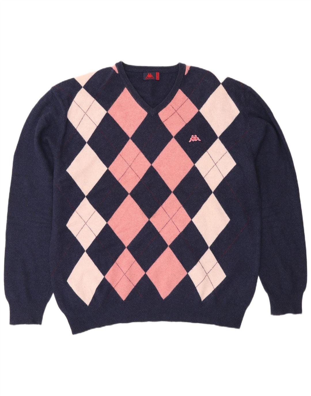 Męski sweter Kappa z dekoltem w kształcie litery V, 2XL, granatowy Argyle/diamentowa wełna