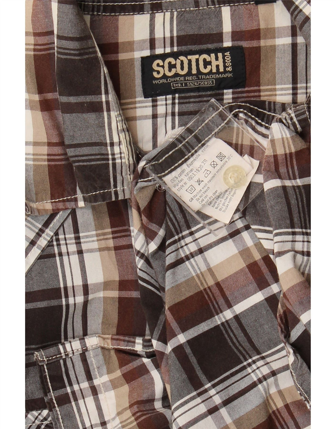 SCOTCH & SODA Mens Graphic Shirt Large Brown Check Cotton