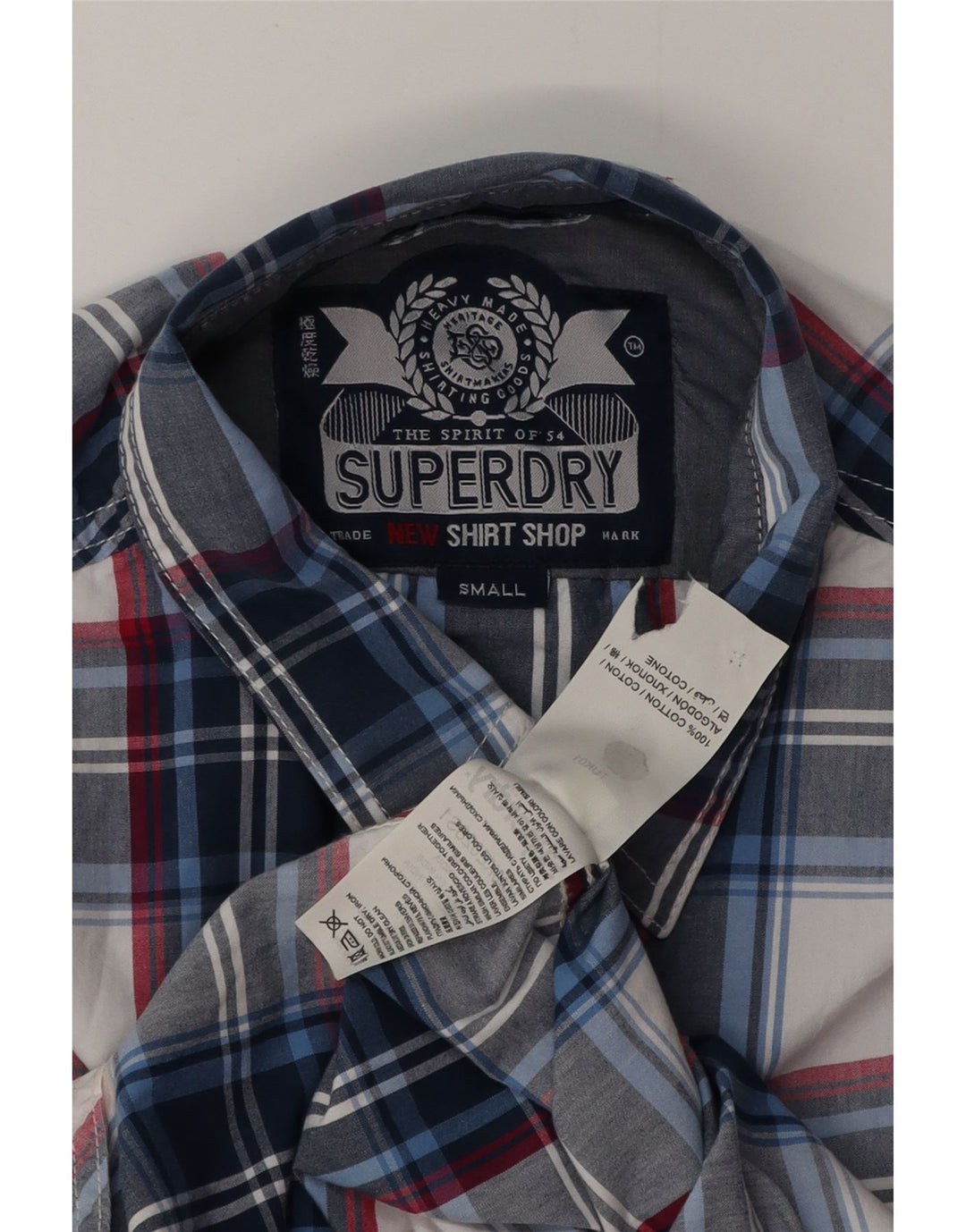 SUPERDRY Koszula męska, mała, bawełniana w granatową kratę