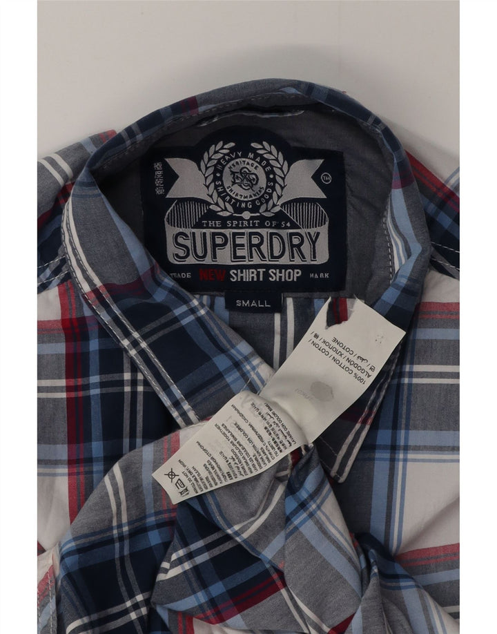 SUPERDRY Koszula męska, mała, bawełniana w granatową kratę