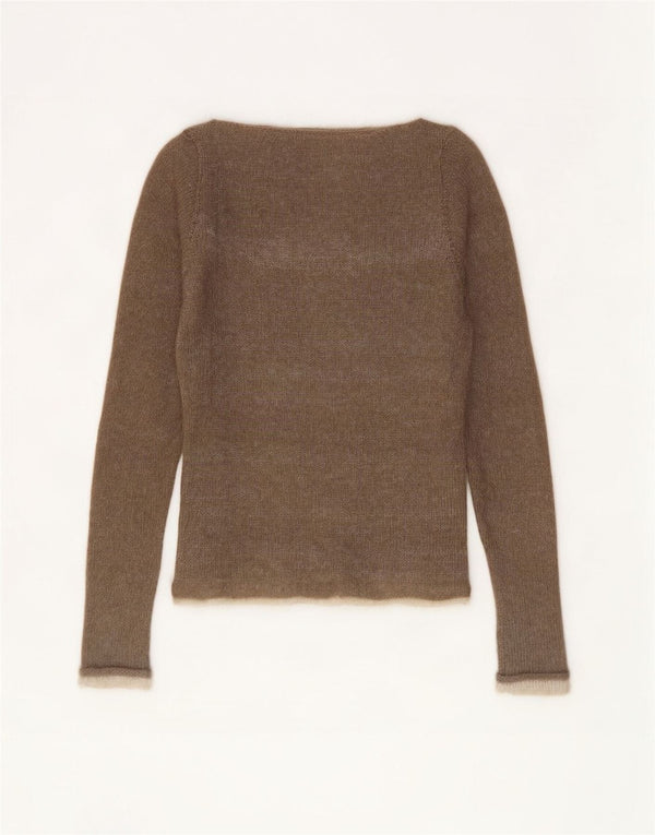 Sweter damski w stylu vintage z dekoltem w łódkę UK 8, mały brązowy