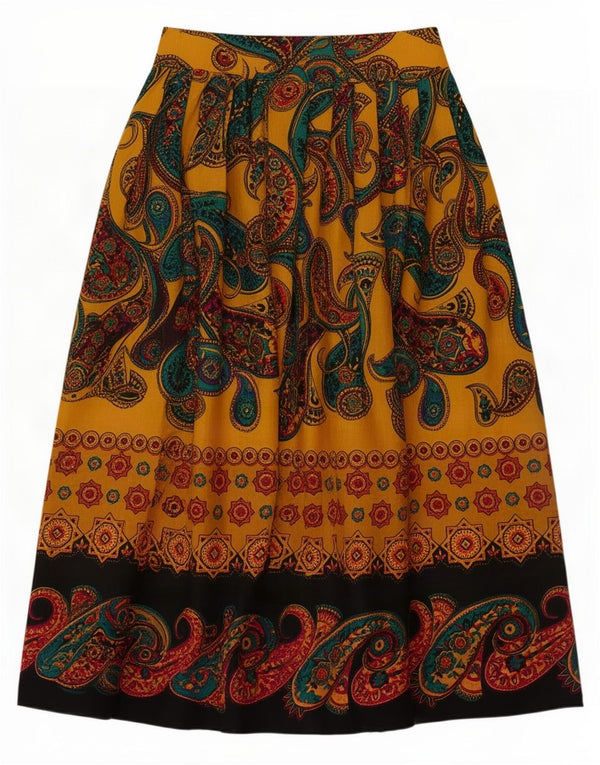 Byblos Womens Pleated A-Line Skirt IT 44 Medium W30 Yellow Paisley