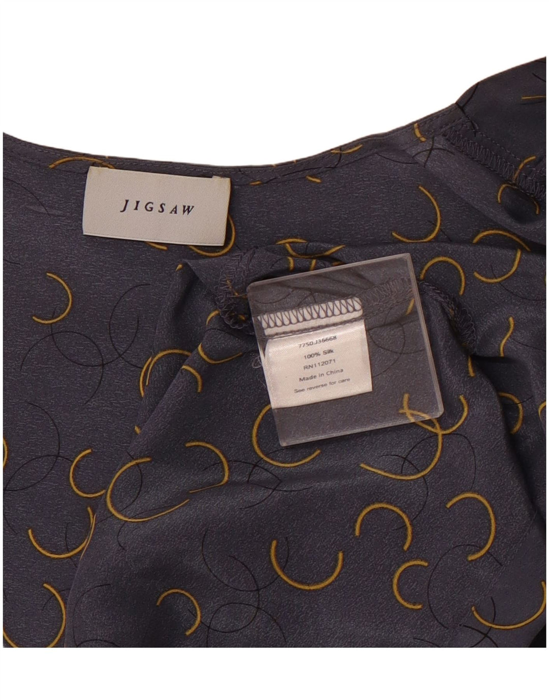 Damski kardigan z krótkim rękawem JIGSAW UK 18 XL Szary, geometryczny jedwab