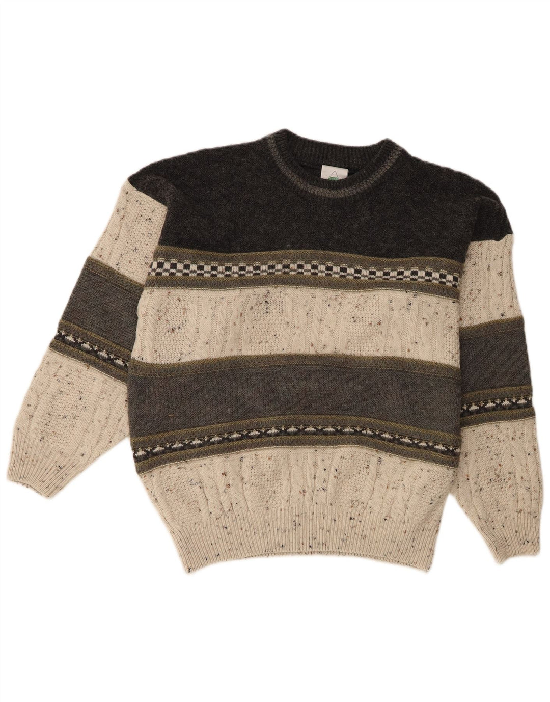 Nowy szybki męski sweter z wycięciem pod szyją, duży, beżowy, akrylowy blok kolorów