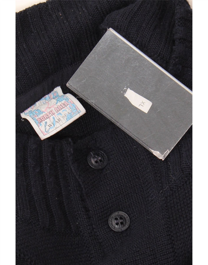 Vintage męski sweter rozpinany XL granatowy z dziewiczej wełny