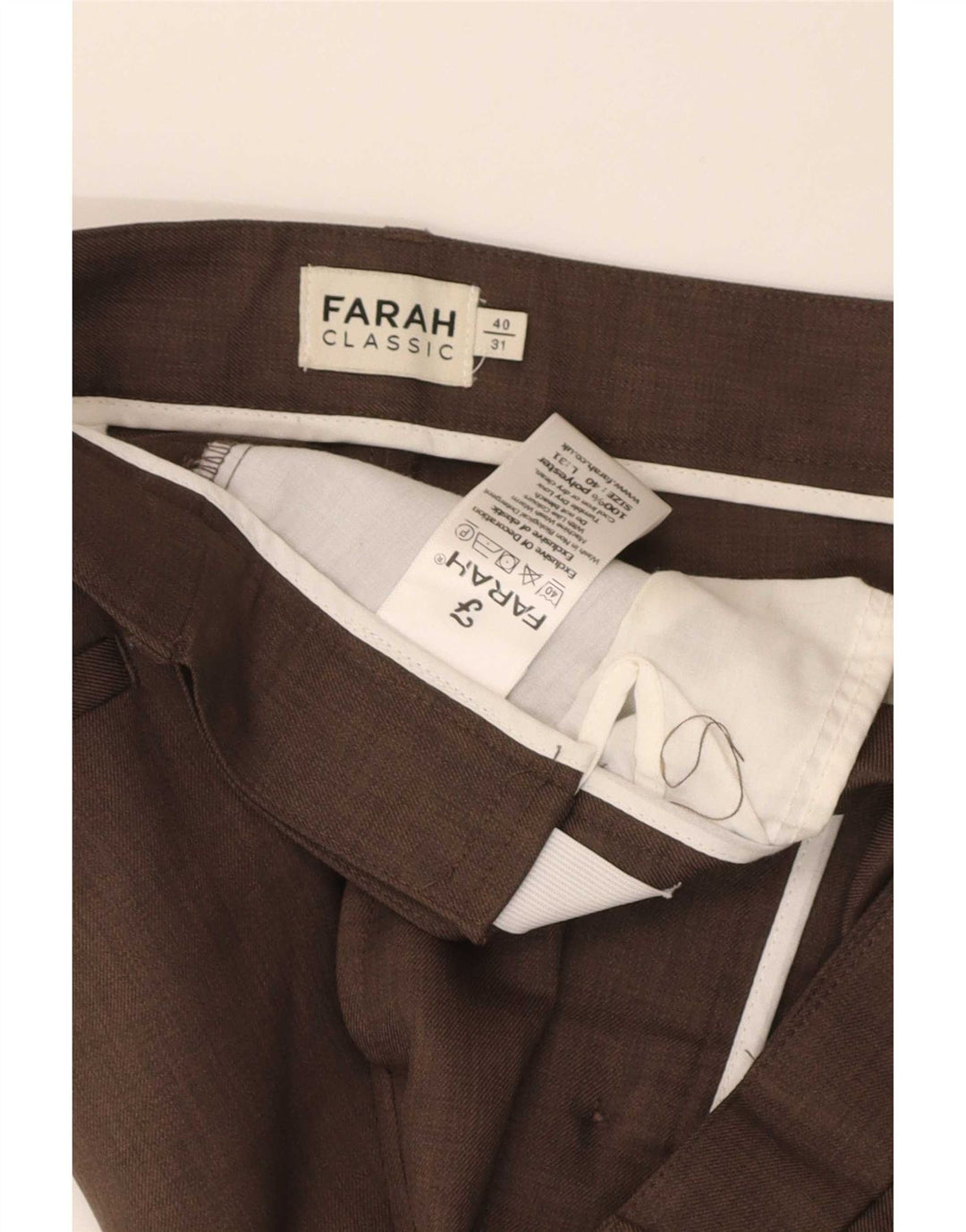 Męskie proste spodnie Chino Farah W40 L31 Brązowy poliester