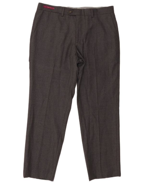 Marks & Spencer Męskie zwężane spodnie garniturowe W34 L29 w szarą kratkę
