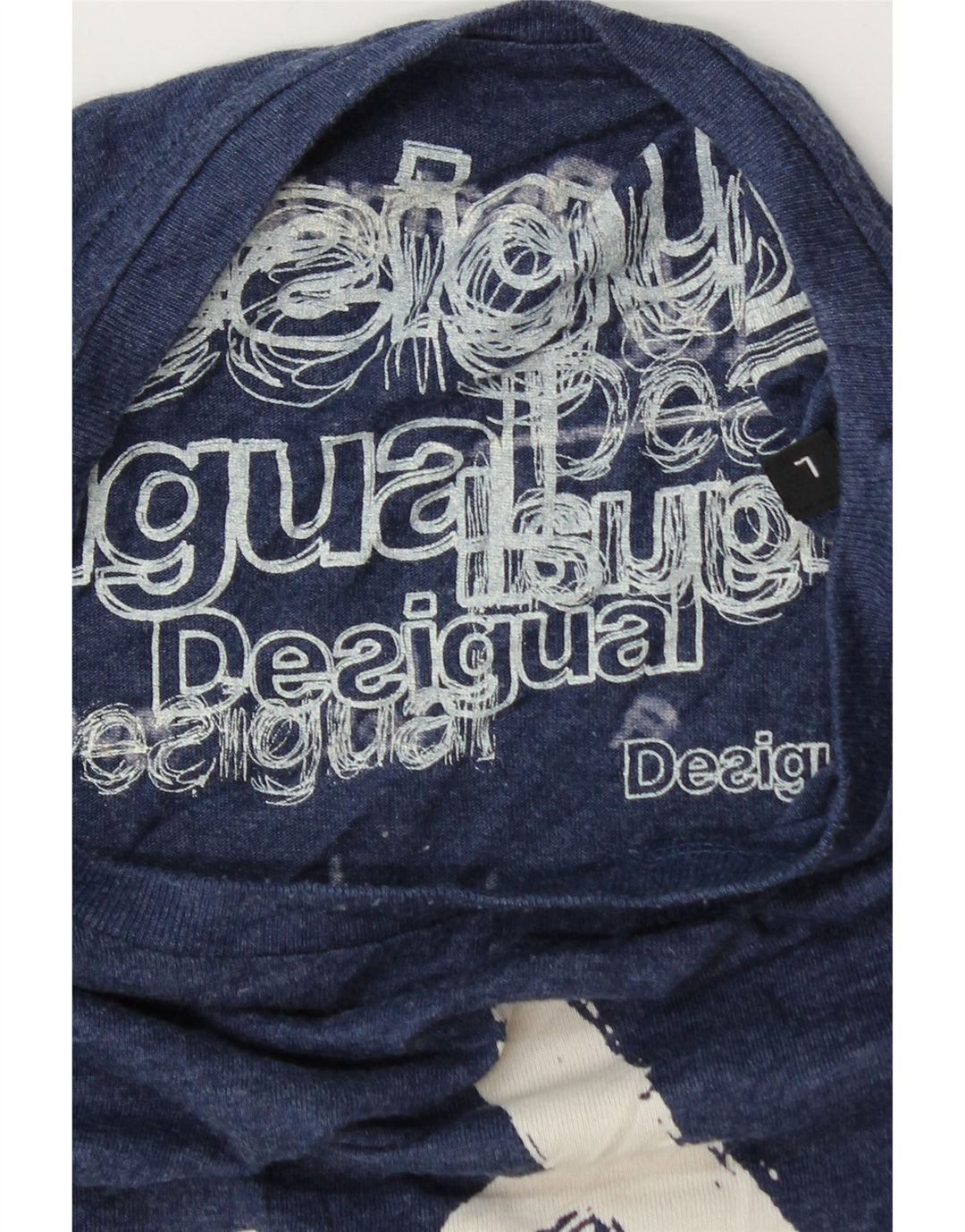 Desigual Męski T-shirt z grafiką, duży, granatowy, bawełniany