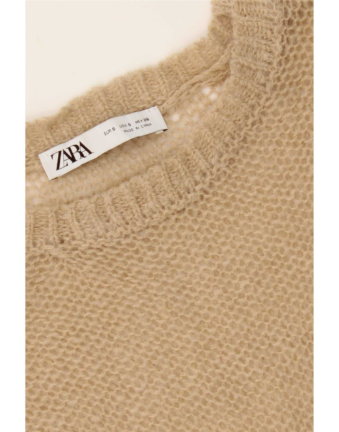 Zara Damski Prześwitujący Top Z Długim Rękawem UK 10 Mały Beżowy