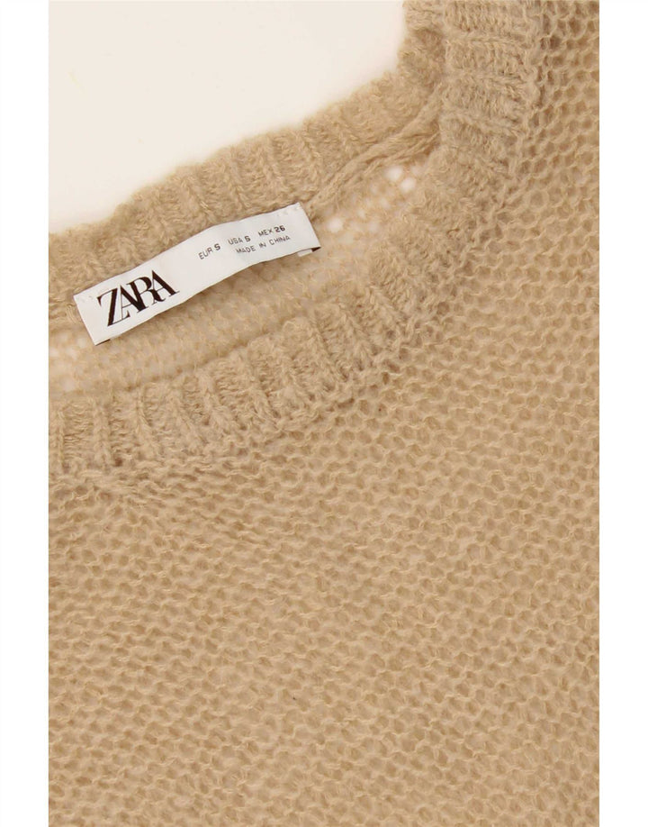Zara Damski Prześwitujący Top Z Długim Rękawem UK 10 Mały Beżowy